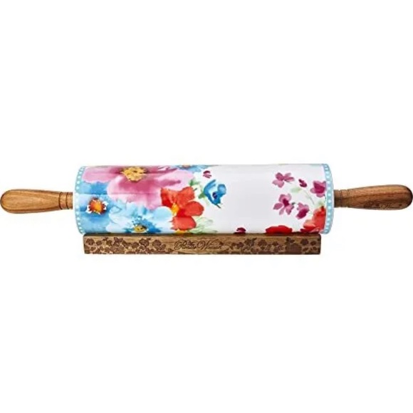 The Pioneer Woman Ceramic Rolling Pin with Acacia Wood Base - Picture 4 of 4